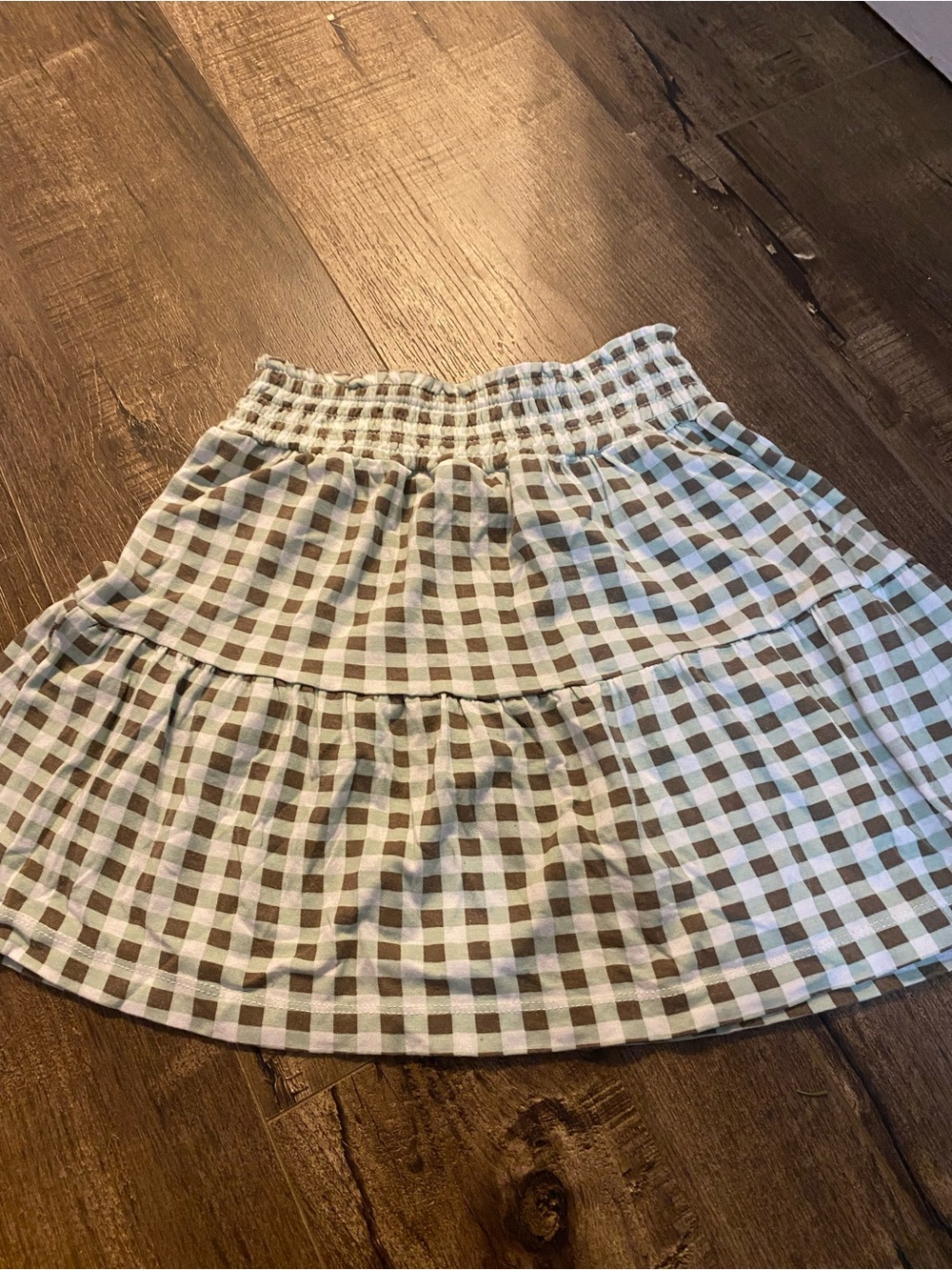 kate quinn Brown and White Gingham Tiered Skirt